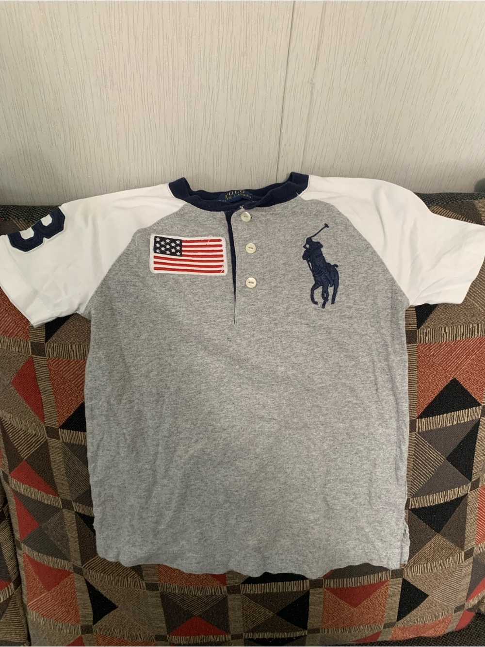 U.S. Polo Assn. Gray, White & Navy Short Sleeve Henley Tee